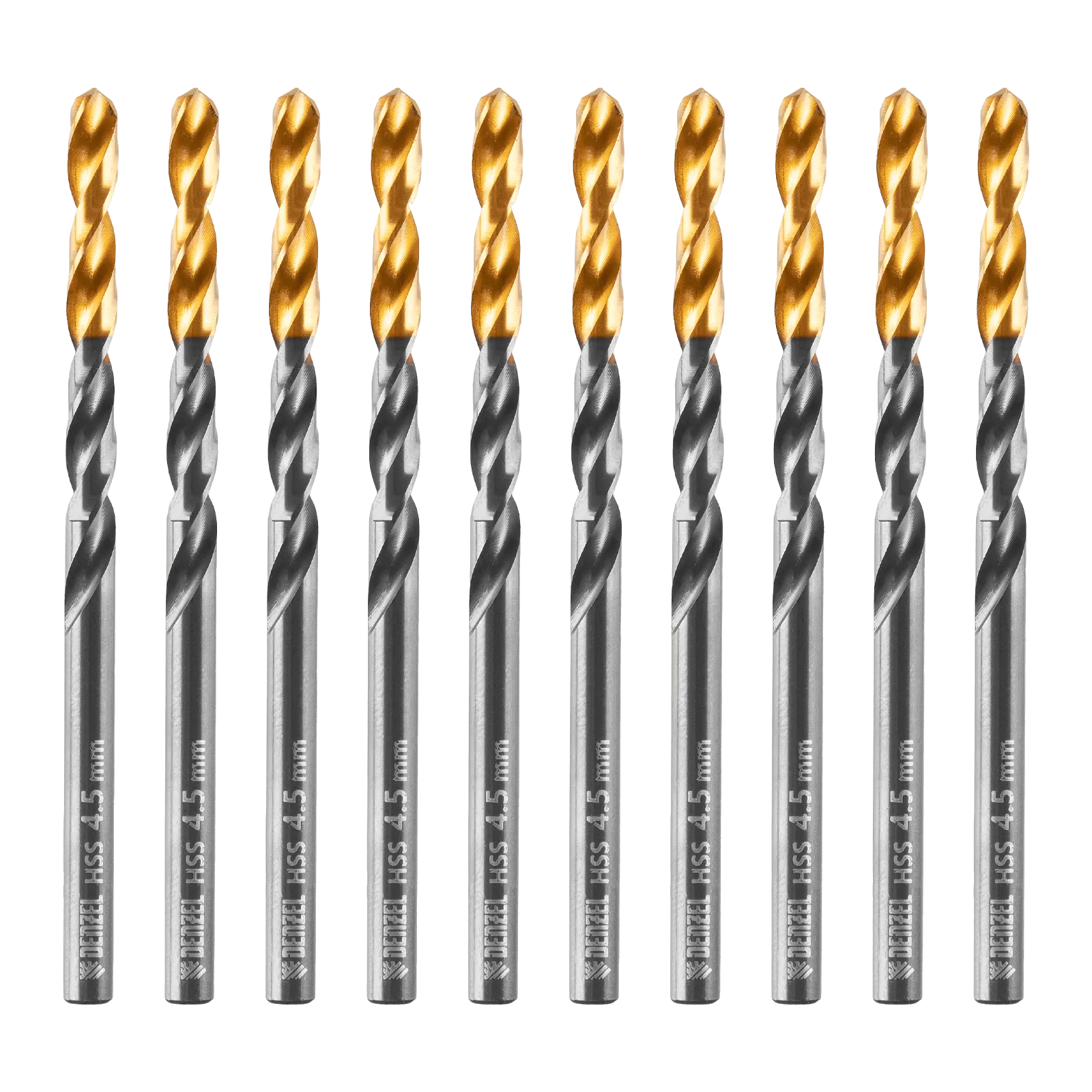 Сверло по металлу DENZEL 4,5 мм, HSS-Tin, Golden Tip, 10 шт.