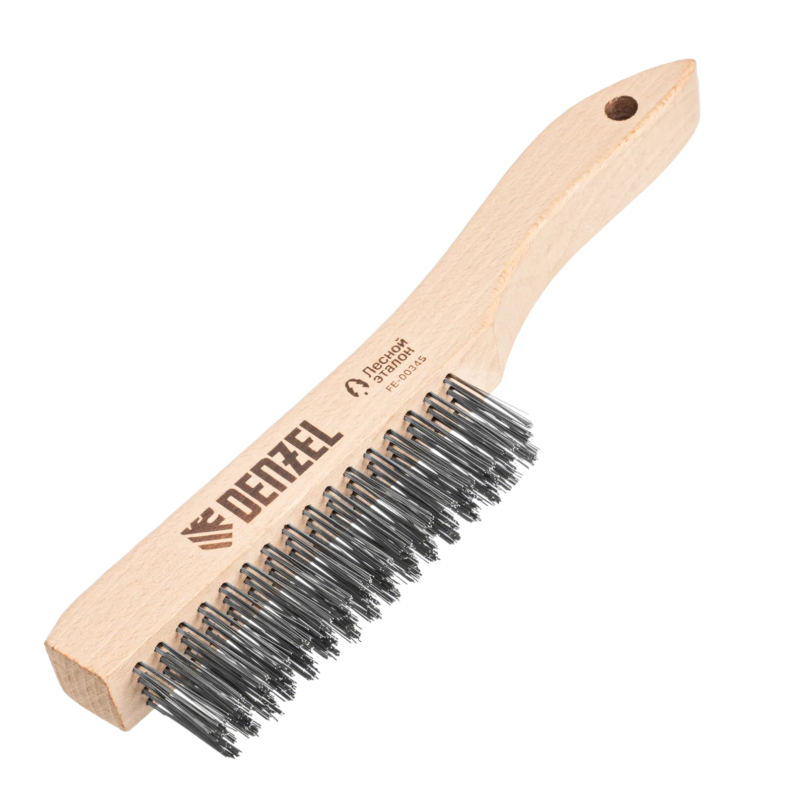 Щетка зачистная 4-х рядная DENZEL, прямая проволока из нержавеющей стали с деревянной ручкой, EFP