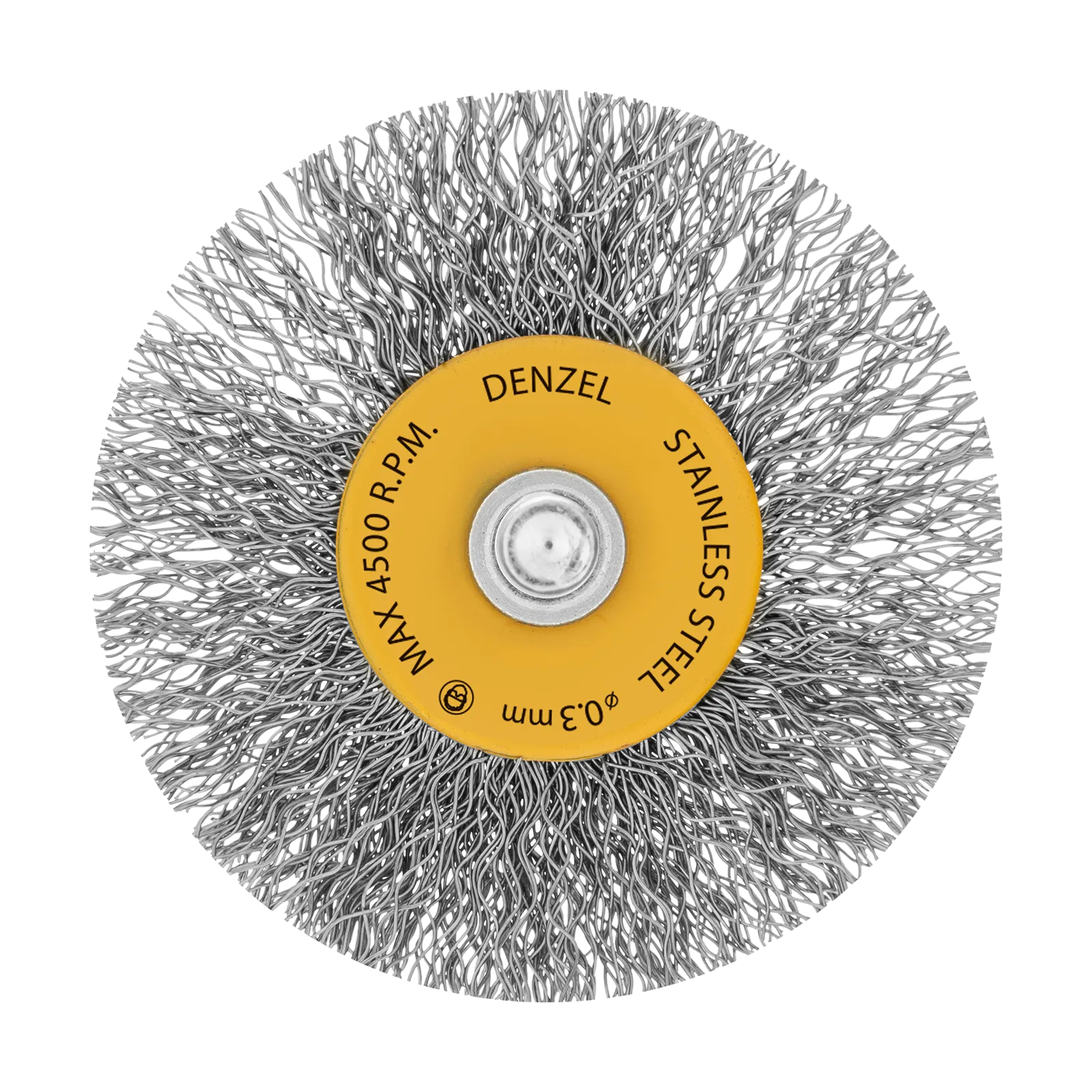 Щетка для дрели DENZEL, 60 мм, Плоская, со шпилькой, нержавеющая витая проволока