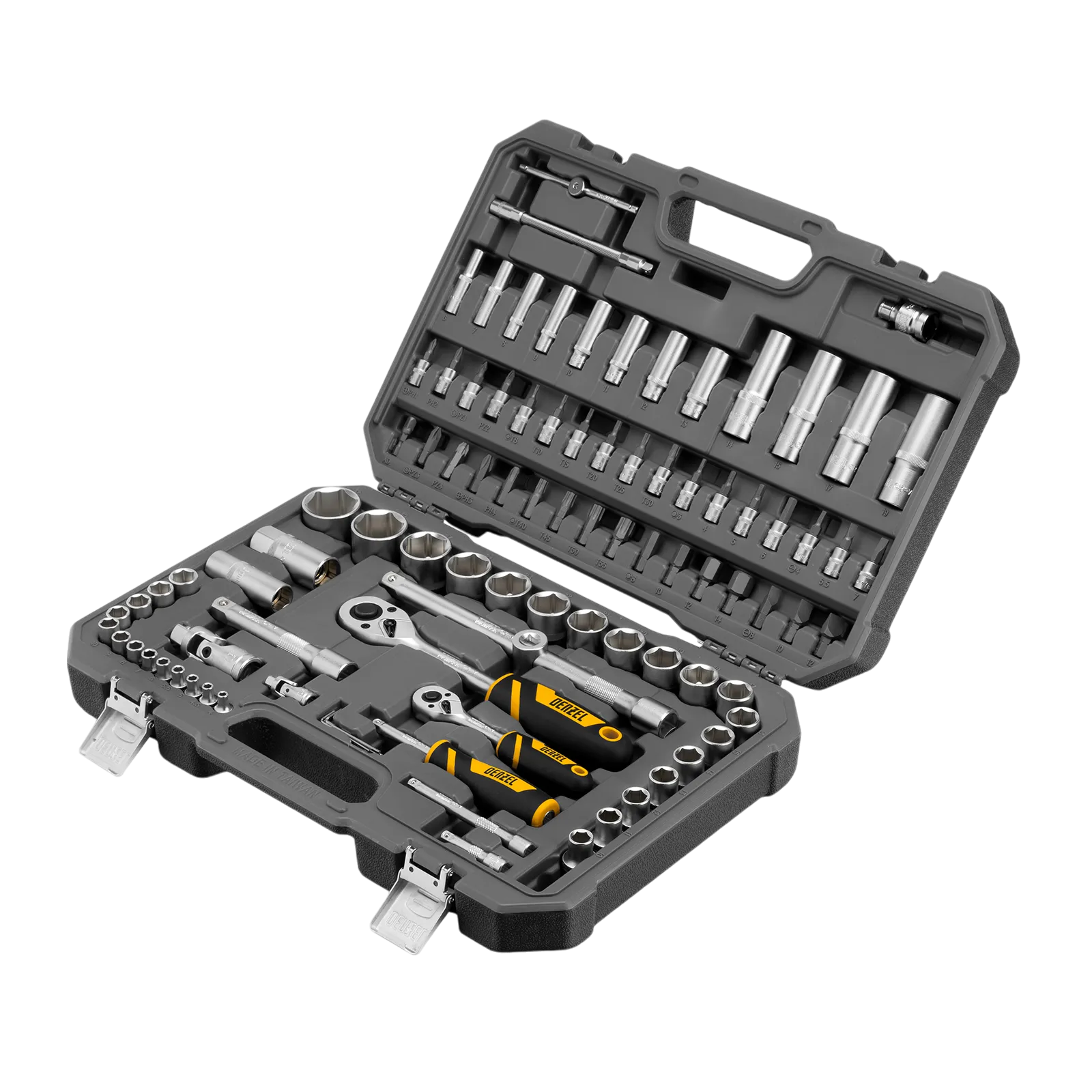 Набор инструментов DENZEL 1/2", 1/4", CrV, S2, пластиковый кейс, 94 предмета
