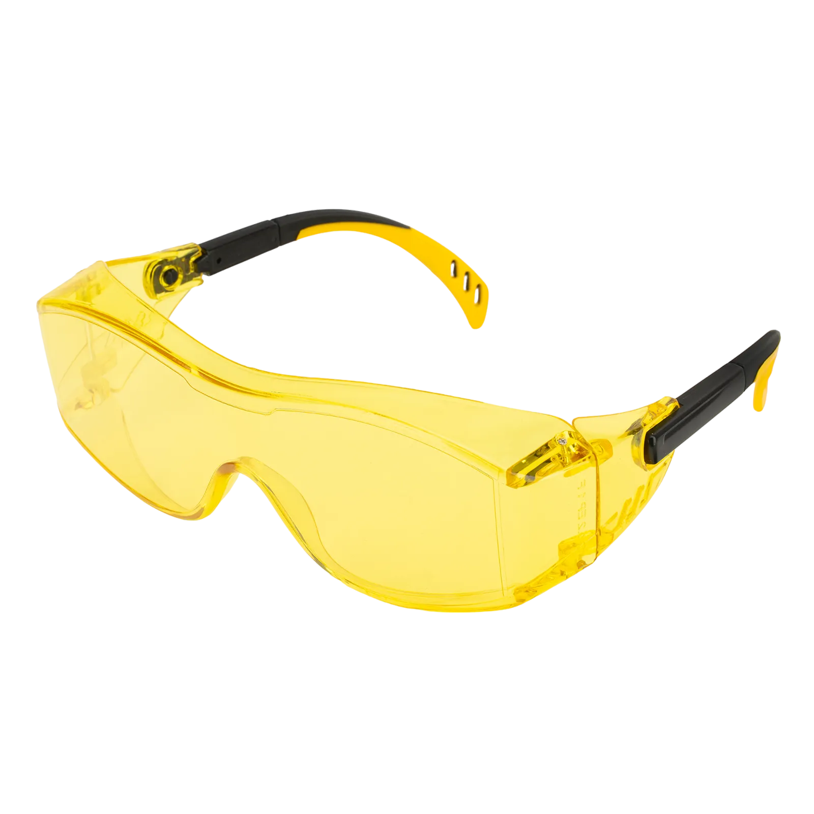Очки защитные DENZEL открытые, поликарбонатные, увеличенная желтая линза, регулируемые дужки