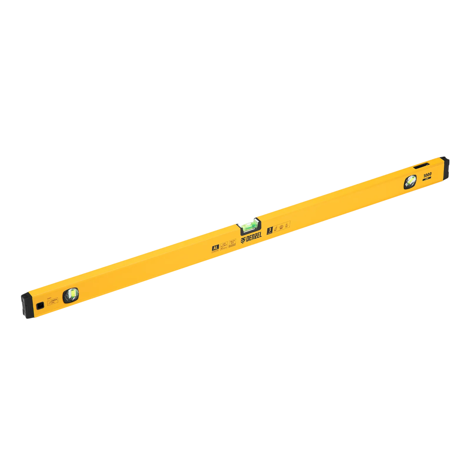 Уровень алюминиевый DENZEL магнит., фрезерованный, 3 глазка (1 зеркал.), 0,5 мм/м, 1000 мм