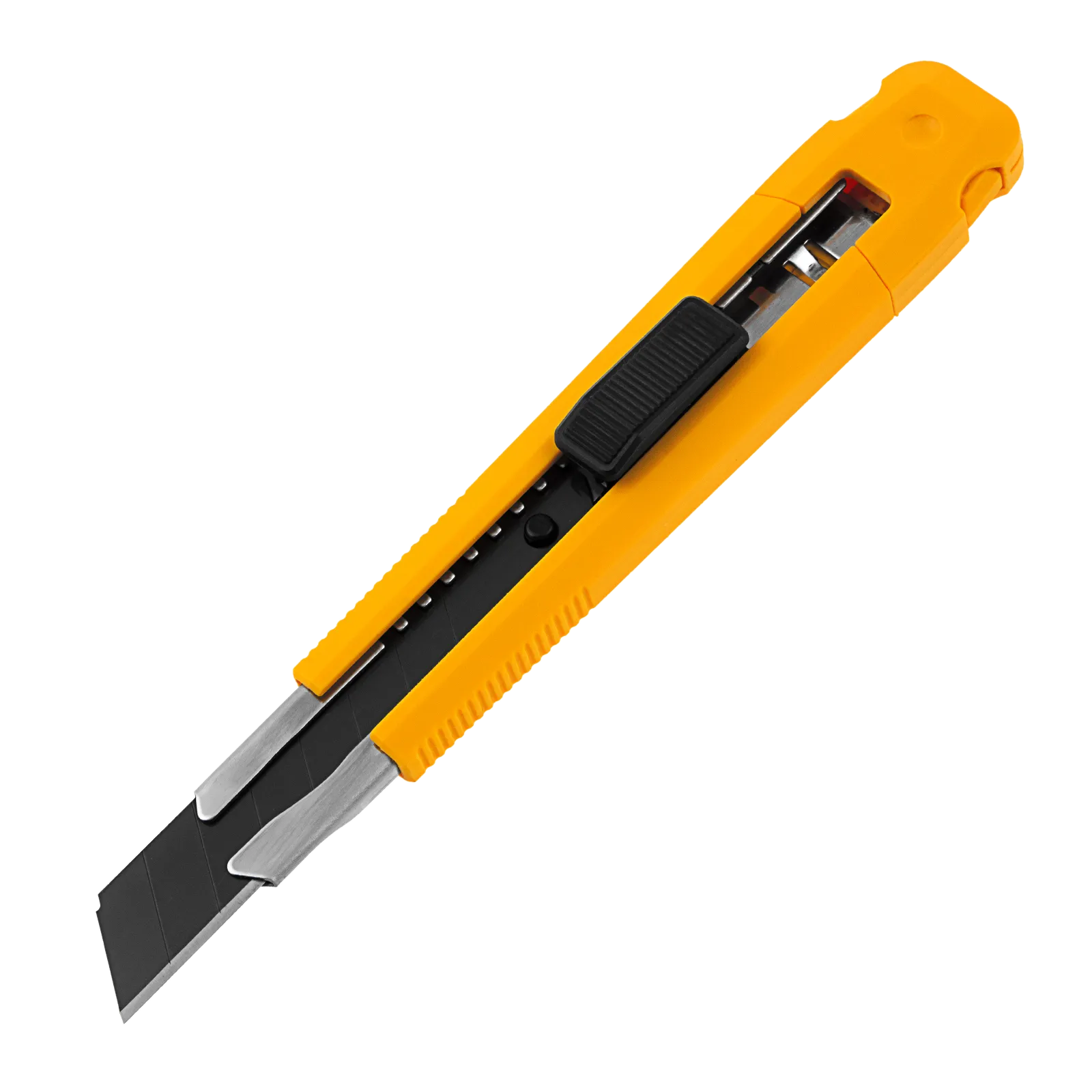 Нож DENZEL 18 мм, сменное лезвие, SK4, метал. направляющая, клипса, нажимной фиксатор