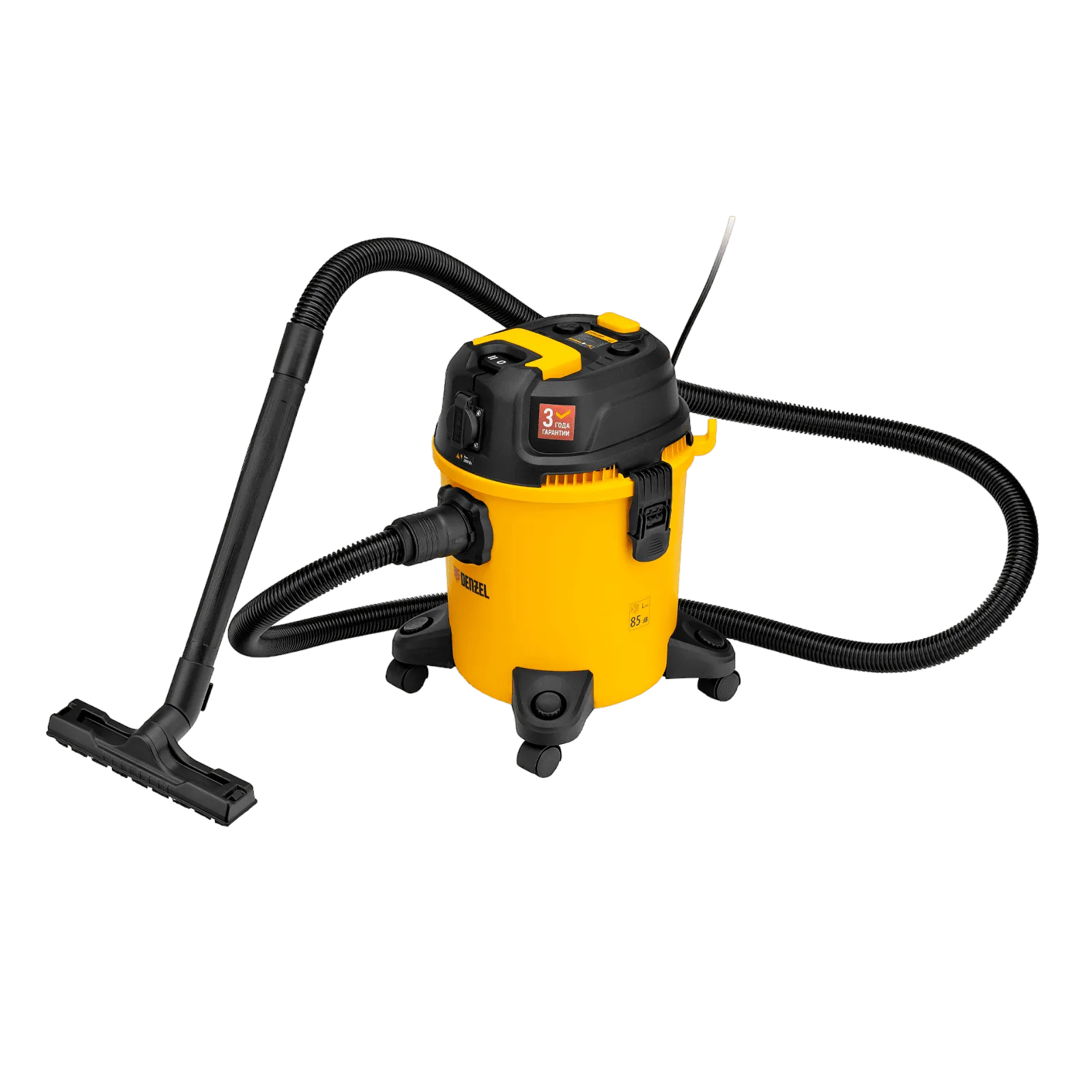 Пылесос строительный DENZEL RVC20, 1400 Вт, бак 20 л, шланг 3 м, розетка с автосинхр.