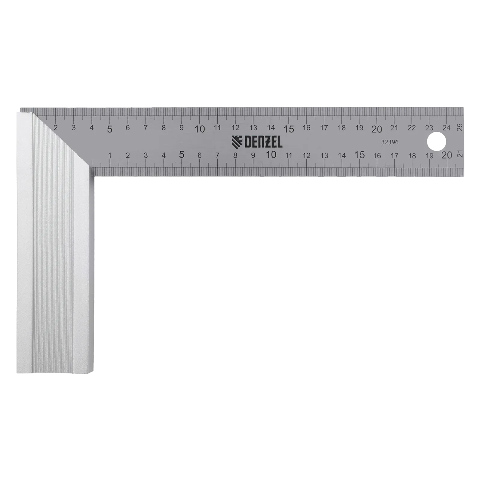Угольник DENZEL 32396 250 мм, нержавеющая сталь, градуировка, алюминиевое основание