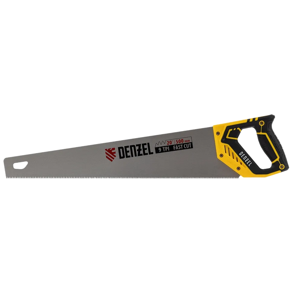 Ножовка по дереву DENZEL  500 мм, 9 TPI, зуб 3D, двухкомпонентная рукоятка