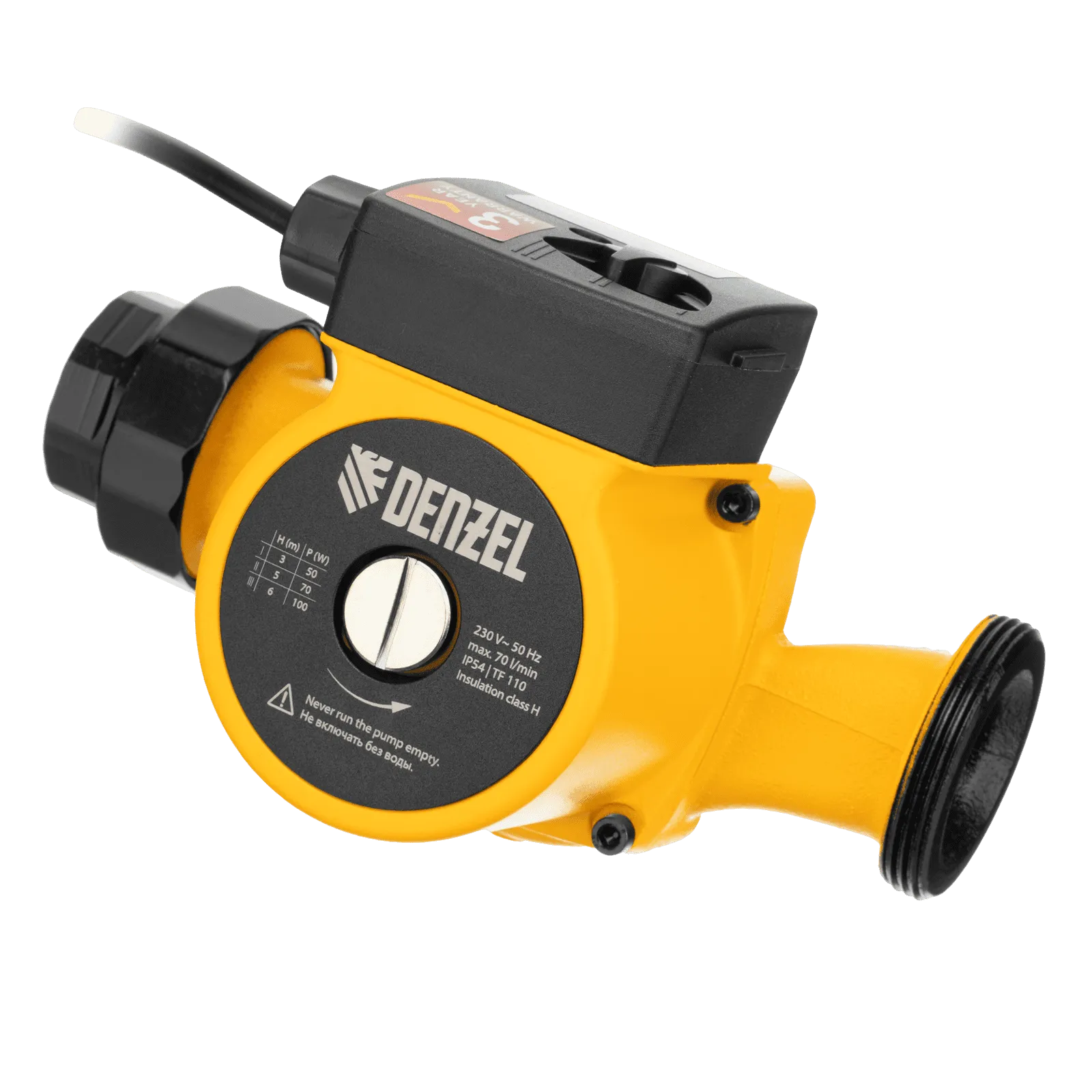 Циркуляционный насос DENZEL CP32-6, напор 6 м, 70 л/мин, 1 м кабель, монт. длина 180 мм
