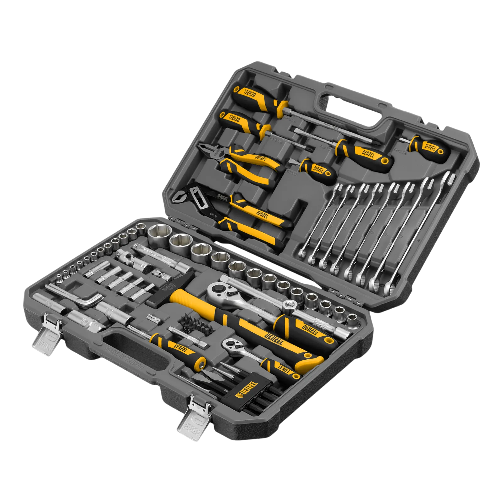 Набор инструментов DENZEL 1/2", 1/4", CrV, S2, пластиковый кейс, 84 предмета