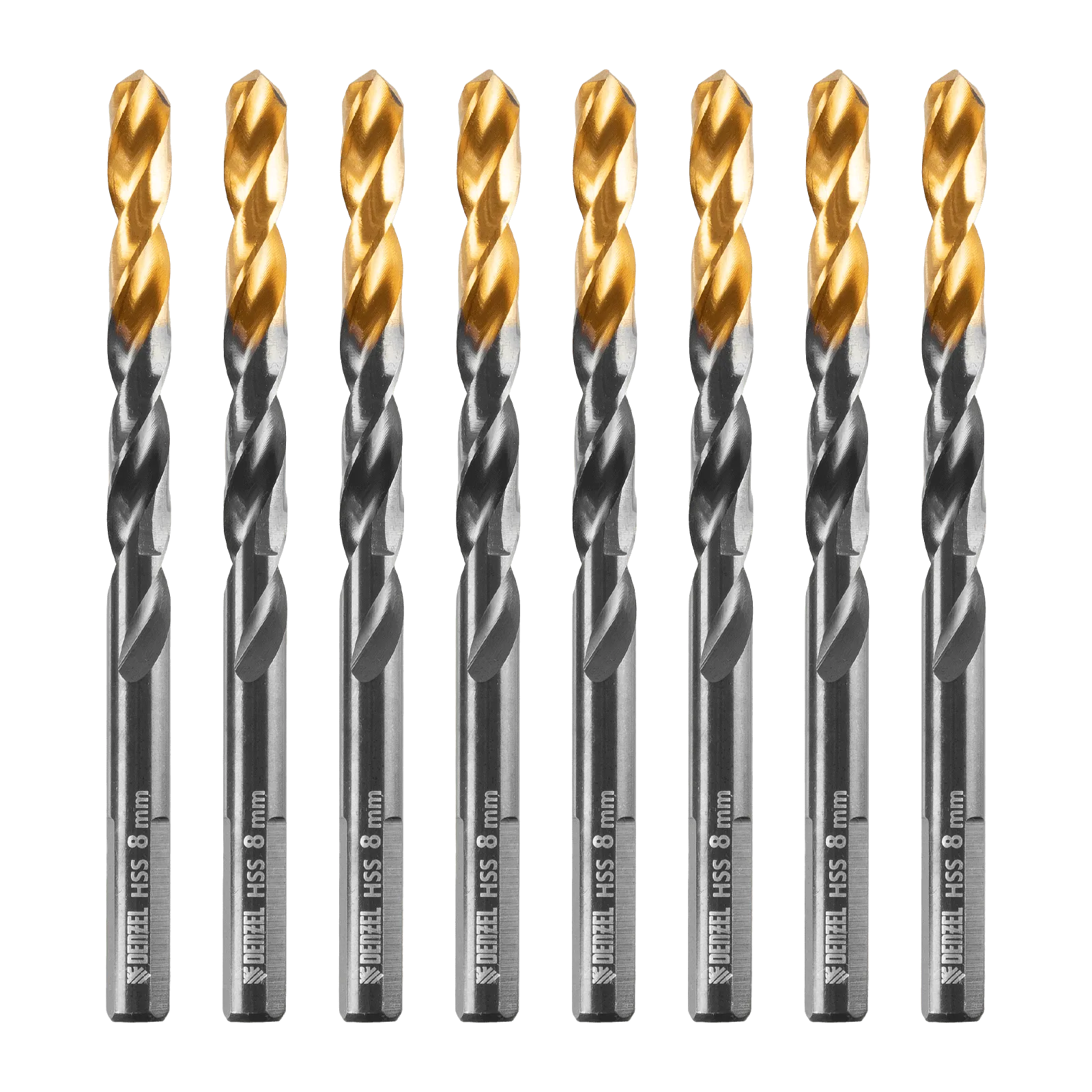 Сверло по металлу DENZEL 8 мм, HSS-Tin, Golden Tip, 8 шт.