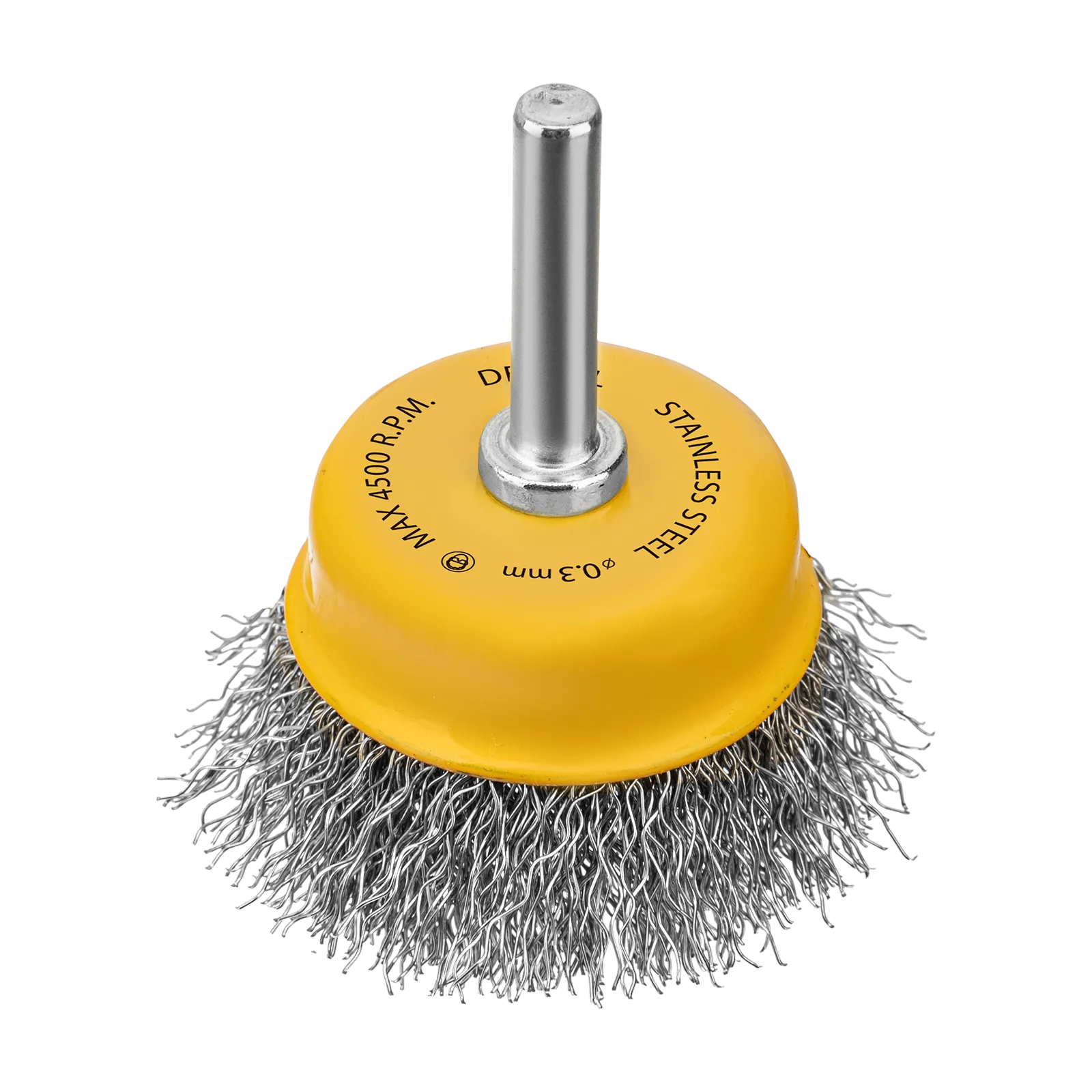 Щетка для дрели DENZEL, 50 мм, Чашка, со шпилькой, нержавеющая витая проволока