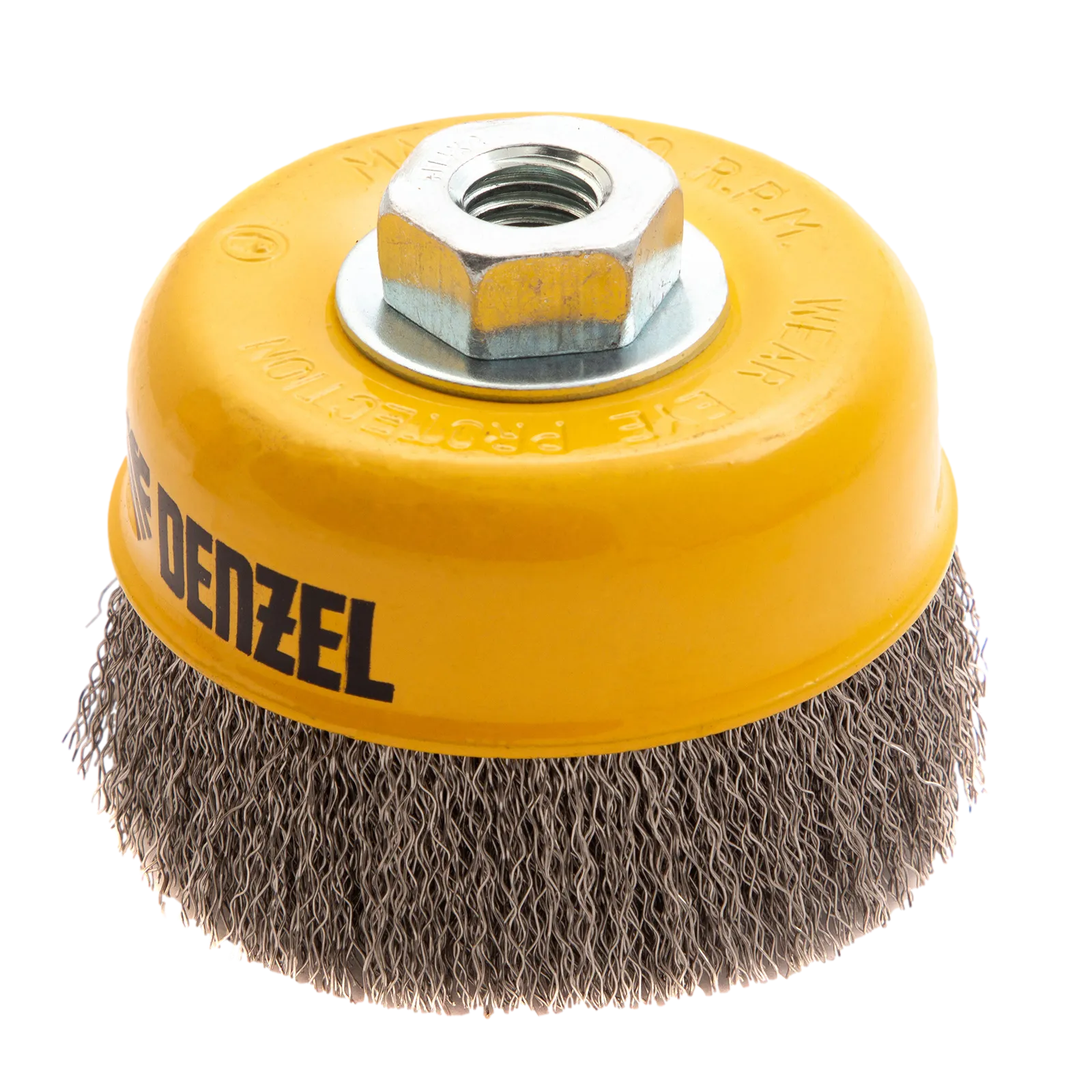 Щетка для УШМ DENZEL 746053, 100 мм, «чашка», витая нержавеющая проволока 0.3 мм, М14