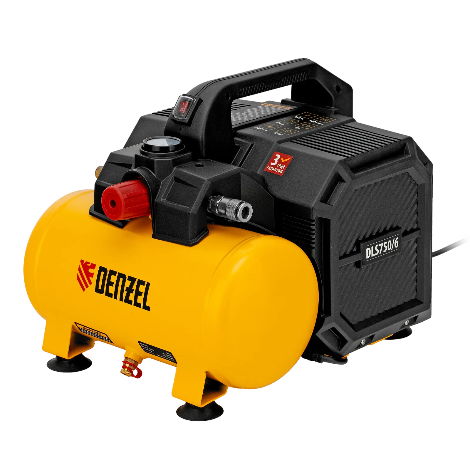 Компрессор DENZEL DLS750/6 безмасляный малошумный 750 Вт, 140 л/мин,ресивер 6 л