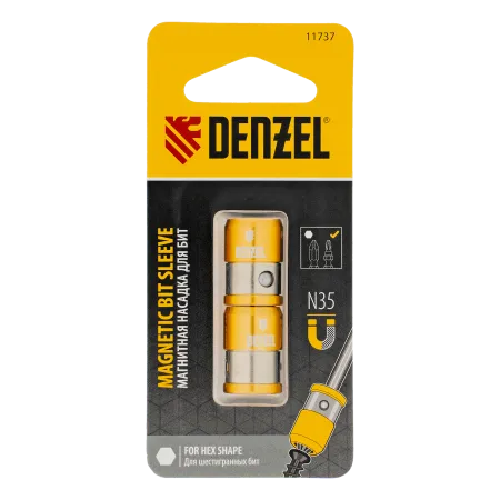 Магнитная насадка для бит DENZEL для шестигранных бит, 2 шт