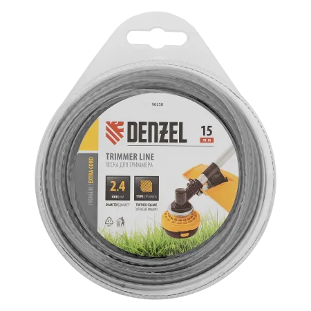 Леска для триммера DENZEL 96258 двухкомпонентная зубчатый квадрат, 2,4мм х 15м, блистер EXTRA CORD