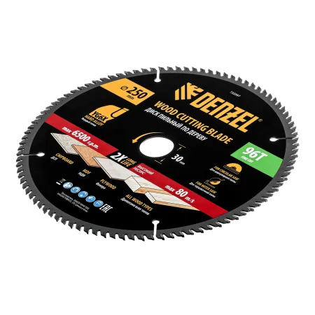 Пильный диск по дереву DENZEL ф250 х 30 мм, 96 зубьев