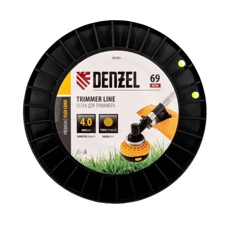 Леска для триммера DENZEL 96283 круглая, 4,0мм х 69м, на DIN катушке FLEX CORD