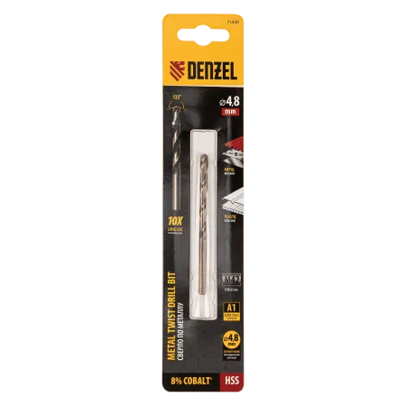 Сверло по металлу DENZEL 4,8 мм, HSS Co-8%