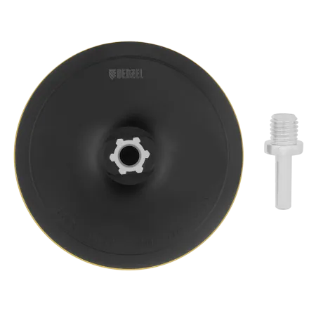 Тарелка опорная для дрели и УШМ DENZEL с липучкой, 150 мм, твердая, с адаптером c М14 на d8