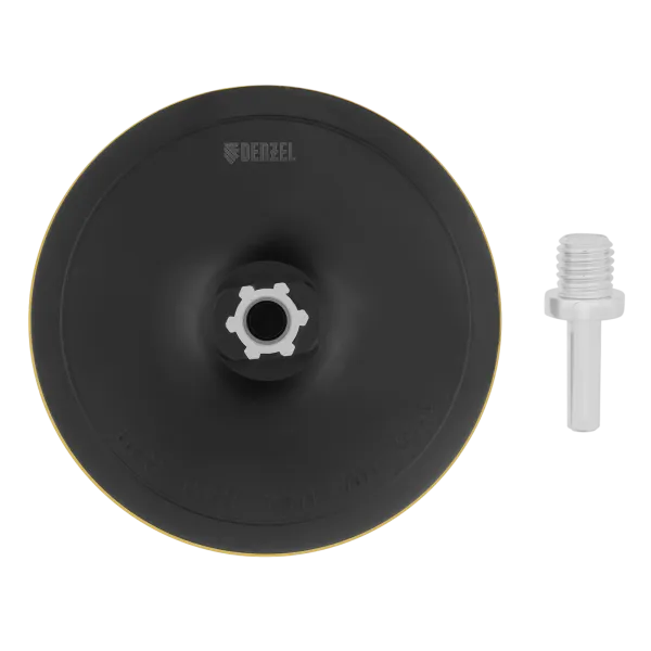 Тарелка опорная для дрели и УШМ DENZEL с липучкой, 150 мм, твердая, с адаптером c М14 на d8