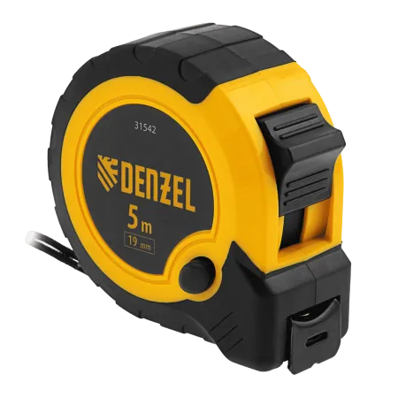 Рулетка DENZEL 5м х 19мм, двухкомп. корпус, кнопка-пауза