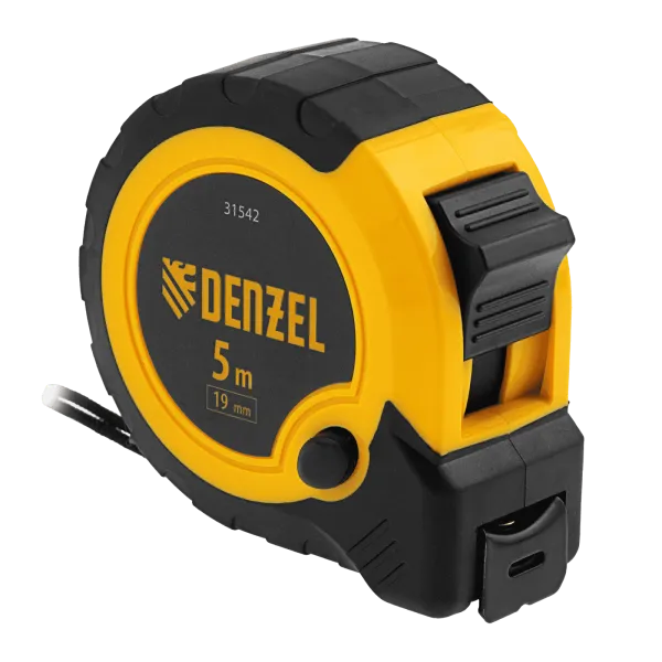 Рулетка DENZEL 5м х 19мм, двухкомп. корпус, кнопка-пауза