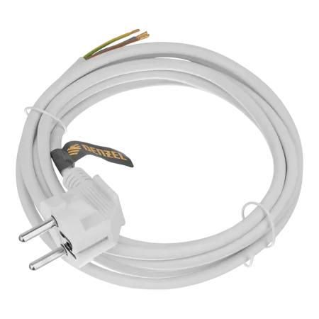 Шнур сетевой Energy Series DENZEL, ПВС, 3 м, 3 x 1 мм, с неразборной вилкой, белый