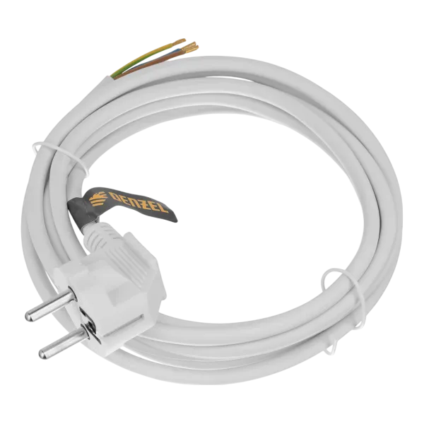 Шнур сетевой Energy Series DENZEL, ПВС, 3 м, 3 x 1 мм, с неразборной вилкой, белый