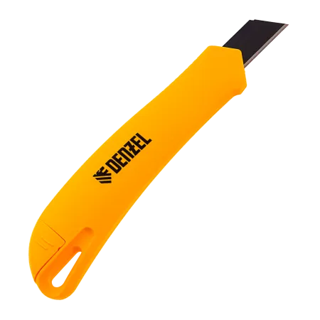 Нож DENZEL 18 мм, сменное лезвие, SK4, облегченный корпус, нажимной фиксатор