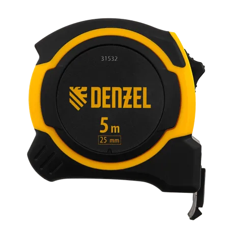 Рулетка DENZEL 5м х 25мм, двухкомп. корпус, магнитный обрезиненный зацеп