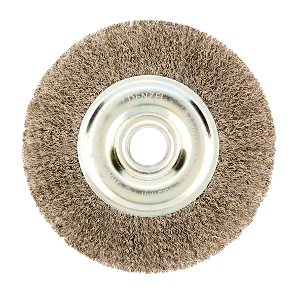 Щетка для УШМ DENZEL 746643, 150 мм, «плоская», витая нержавеющая проволока 0.3 мм, посадка 22.2 мм