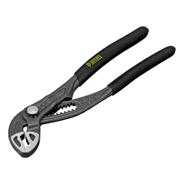 Клещи переставные DENZEL кнопочный механизм, обливные рукоятки, 180 мм