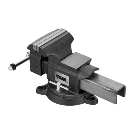 Тиски слесарные DENZEL BVH-150, 150 мм, поворотные, стальная направляющая, с наковальней