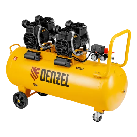 Компрессор безмасл. малошумный DENZEL DLP-3000/100, 3 кВт, 2х1,5 кВт,100 л, 2850 об/мин,500 л/мин