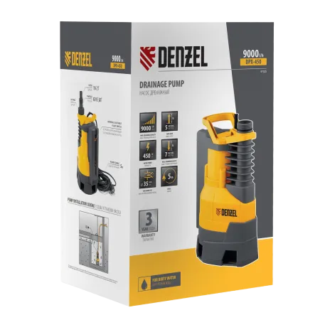Дренажный насос DENZEL DPХ450, 450 Вт, подъем 5 м, 9000 л/ч
