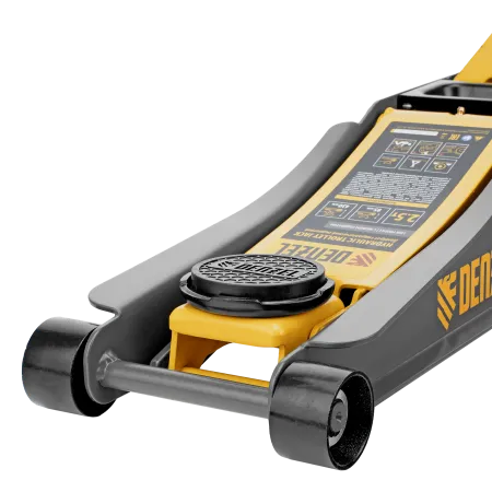 Домкрат гидравлический подкатной DENZEL 2,5 т, 85-430 мм, быстрый подъем, низкий подхват, проф./