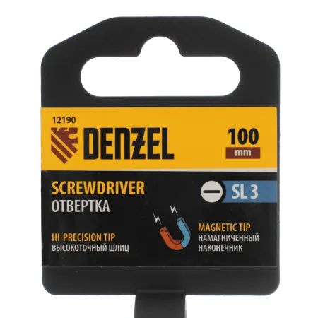 Отвертка DENZEL SL3х100 мм, CrV, трехкомпонентная рукоятка