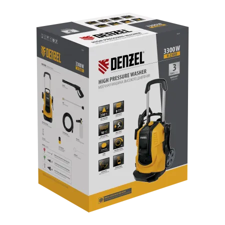 Моечная машина высокого давления DENZEL R-230iD, 3300 Вт, 230 бар, 600 л/ч, асинхронный двигатель, с барабаном