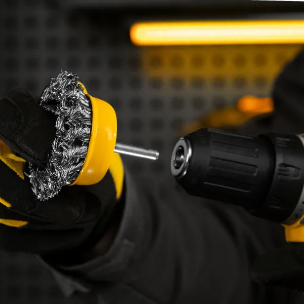 Щетка для дрели DENZEL, 65 мм, Чашка, со шпилькой, нержавеющая крученая проволока