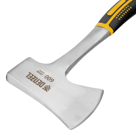 Топор цельнометаллический DENZEL, 600 г, двухкомпонентная обрезиненная рукоятка, изогнутый хват