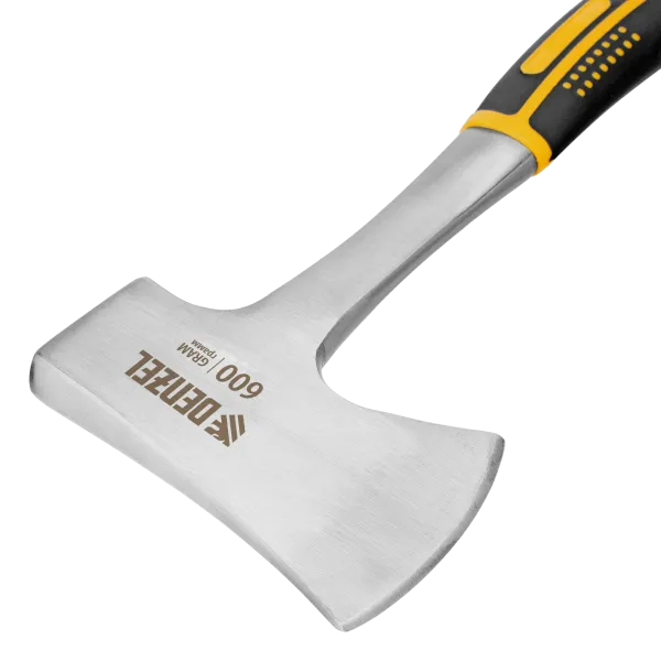 Топор цельнометаллический DENZEL, 600 г, двухкомпонентная обрезиненная рукоятка, изогнутый хват