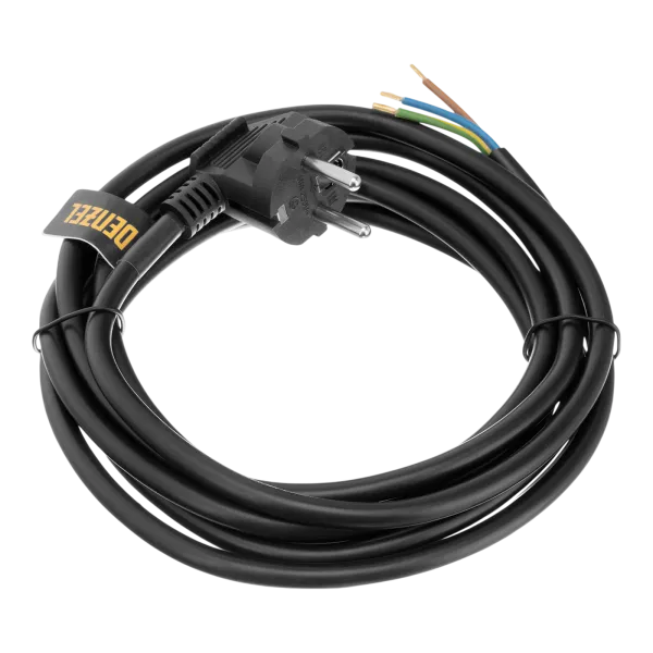 Шнур сетевой Energy Series DENZEL, ПВС, 3 м, 3 x 1,5 мм, с неразборной вилкой, черный