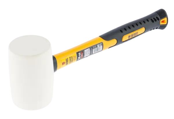 Киянка резиновая DENZEL 16 oz, белая резина, фибергласовая рукоятка