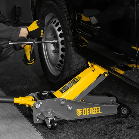 Домкрат гидравлический подкатной DENZEL 3 т, 125-470 мм, быстрый подъем, проф.