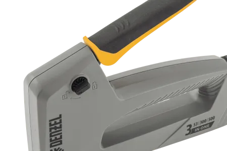 Степлер мебельный DENZEL пластиковый корпус, тип 53, 6-14 мм, тип 300, 15 мм, тип 500, 15 мм