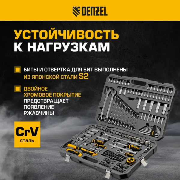 Набор инструментов DENZEL 1/2", 1/4", CrV, S2, пластиковый кейс, 194 предмета