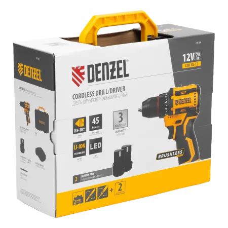 Дрель-шуруповерт аккумуляторная бесщет. DENZEL CDH-BL-12, Li-Ion, 12 В