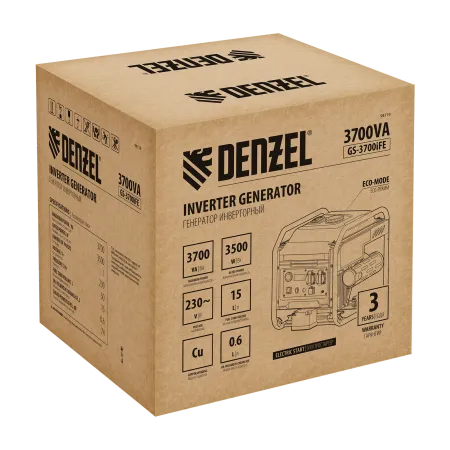 Генератор инверторный DENZEL GS-3700iFE, 3,7 кВт, 230 В, открытый корпус, электростартер