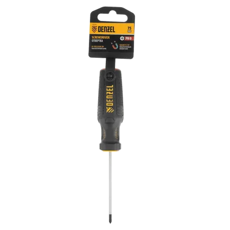 Отвертка DENZEL PH0х75 мм, CrV, трехкомпонентная рукоятка