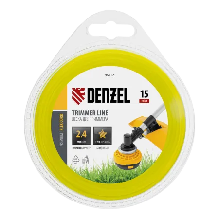 Леска для триммера DENZEL Flex Сord 96112, 2.4 мм x 15 м, звезда, блистер