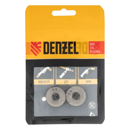 Подающий ролик DENZEL U профиль зубчатый под флюсовую проволоку 0,8-1мм посадка квадрат, 2 шт